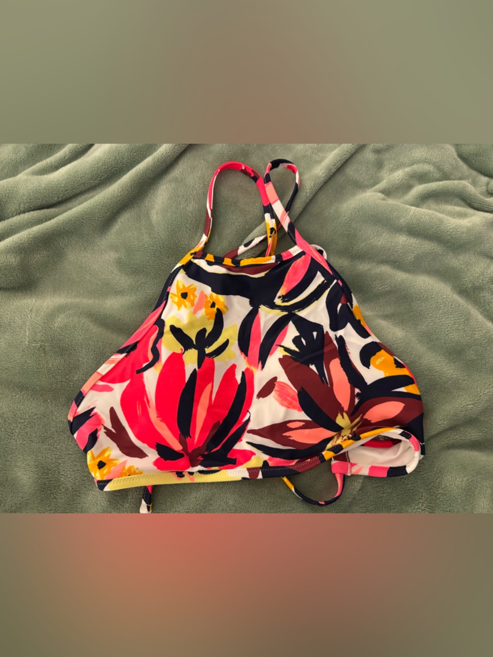 aerie Floral High-Neck Bikini Top in Pink, Yellow, Navy, White